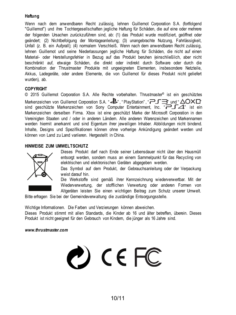 Haftung | Thrustmaster T3PA Add-On User Manual | Page 33 / 134