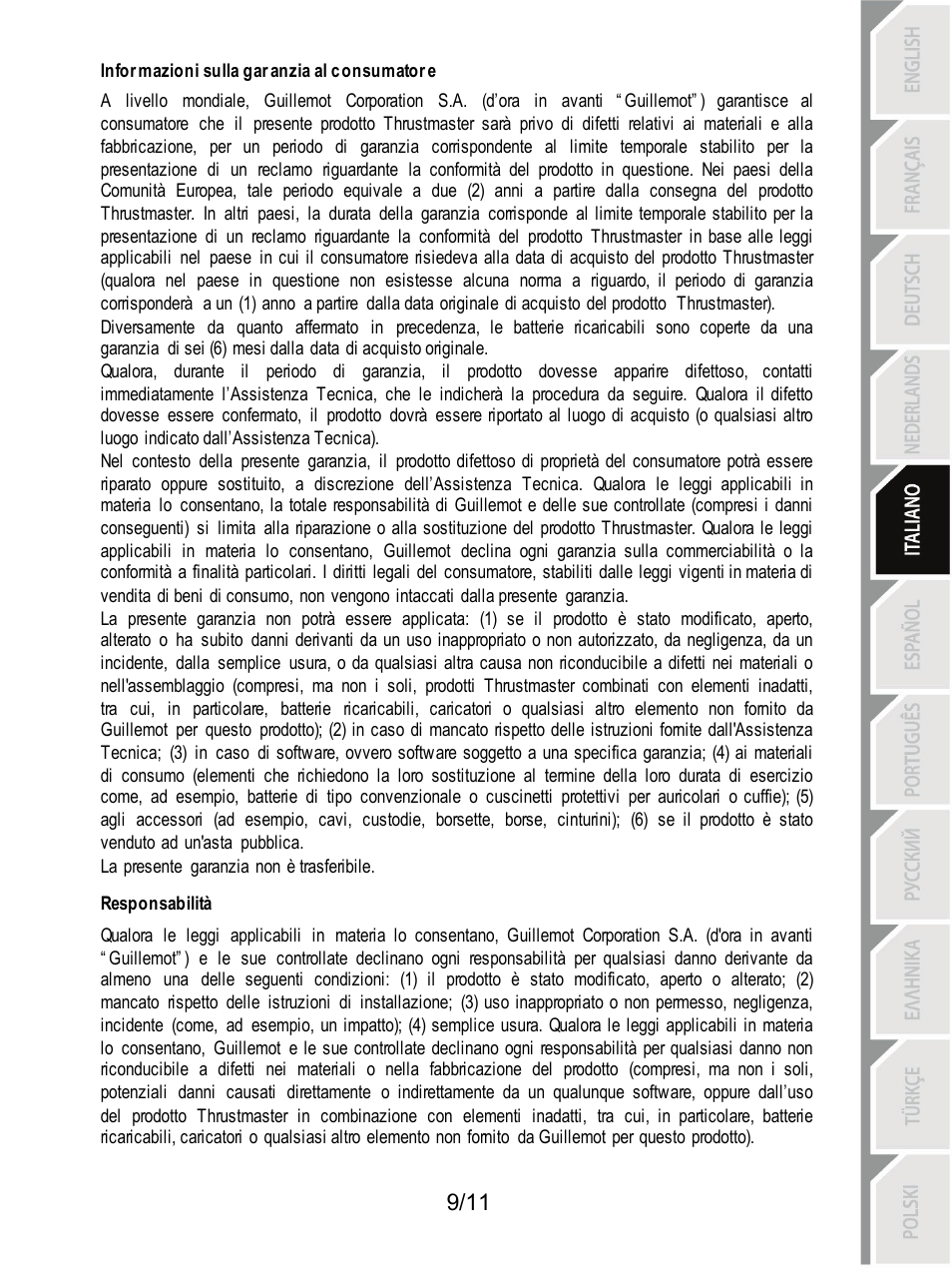 Responsabilità | Thrustmaster T3PA Add-On User Manual | Page 54 / 134