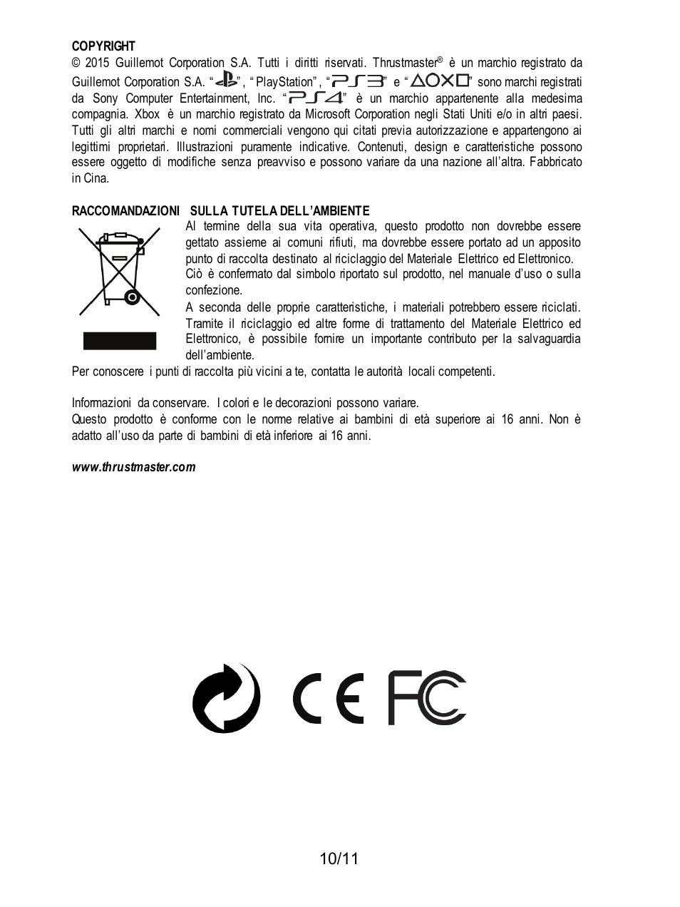 Raccomandazioni sulla tutela dell’ambiente | Thrustmaster T3PA Add-On User Manual | Page 55 / 134