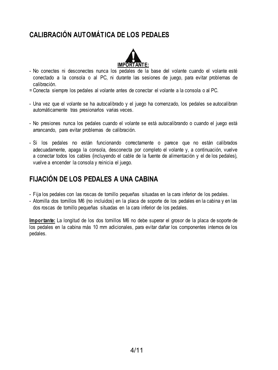 Calibración automática de los pedales, Fijación de los pedales a una cabina | Thrustmaster T3PA Add-On User Manual | Page 60 / 134