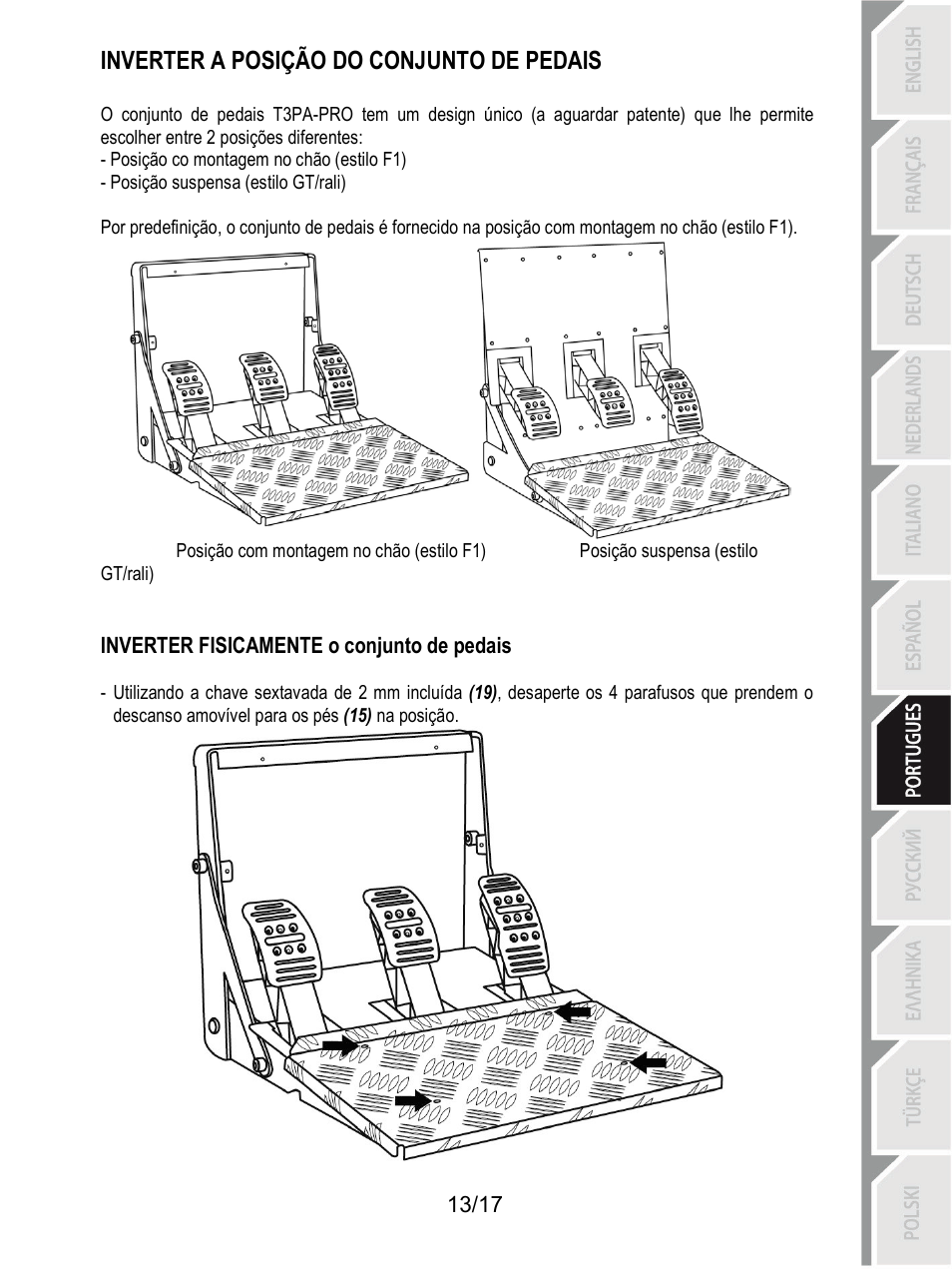 Inverter a posição do conjunto de pedais | Thrustmaster T3PA-PRO Add-On User Manual | Page 116 / 205