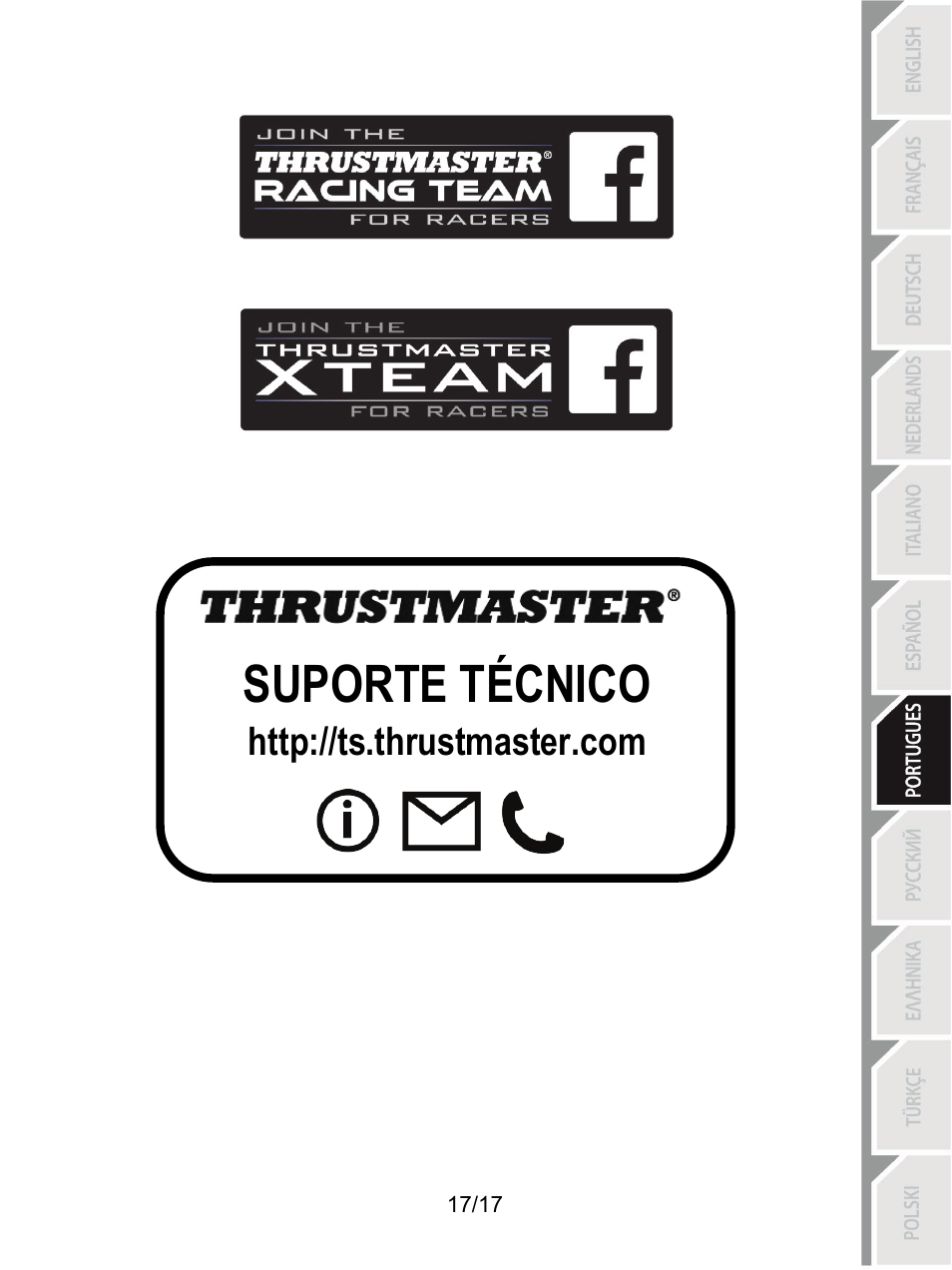 Suporte técnico | Thrustmaster T3PA-PRO Add-On User Manual | Page 120 / 205