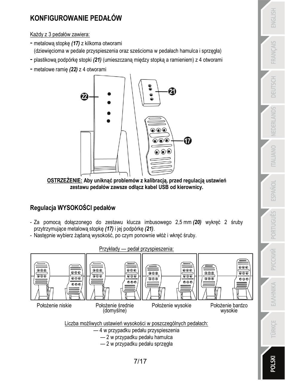 Konfigurowanie pedałów | Thrustmaster T3PA-PRO Add-On User Manual | Page 178 / 205