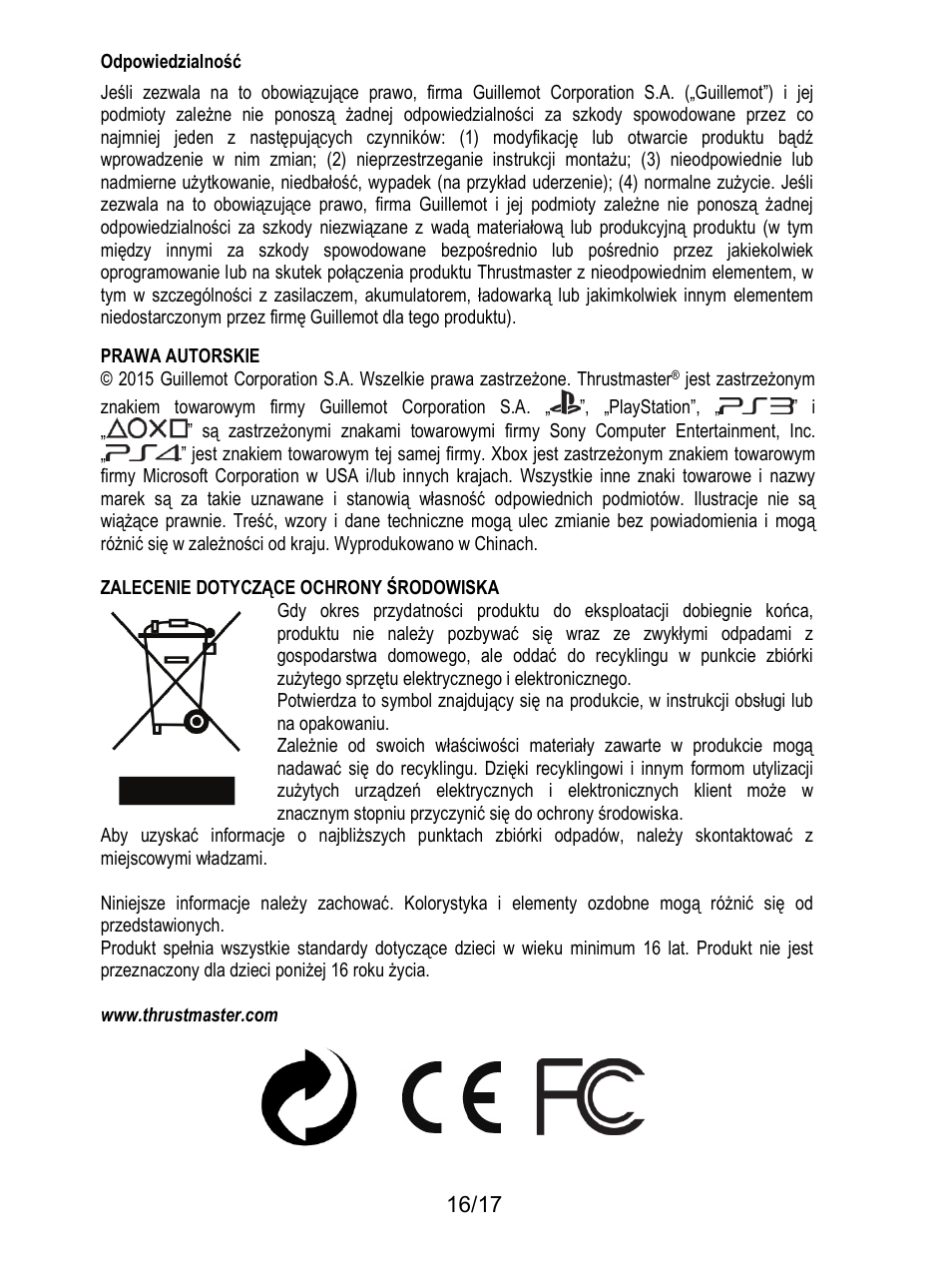 Odpowiedzialność | Thrustmaster T3PA-PRO Add-On User Manual | Page 187 / 205