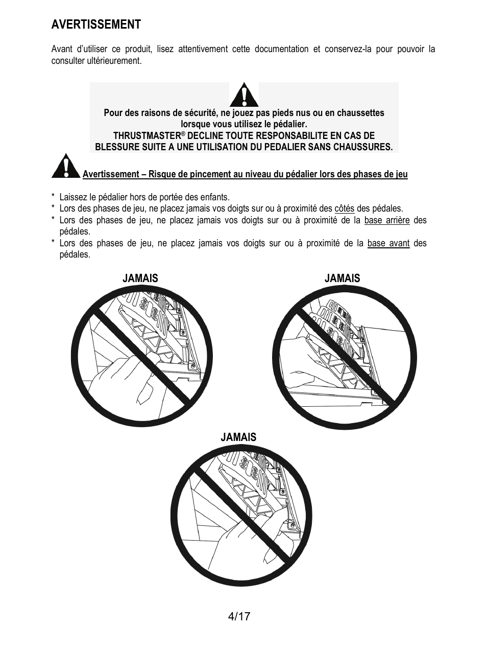 Avertissement | Thrustmaster T3PA-PRO Add-On User Manual | Page 22 / 205