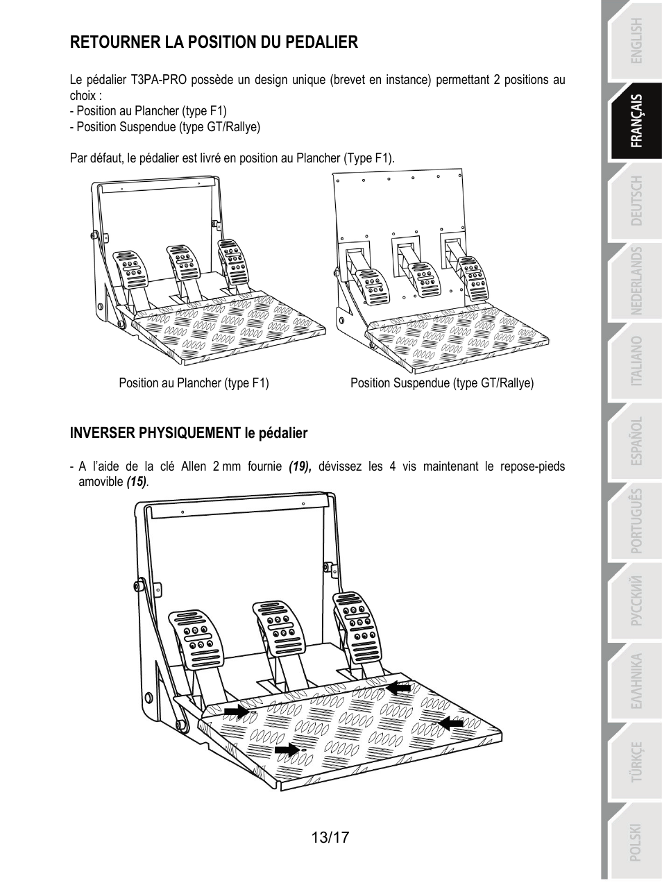 Retourner la position du pedalier | Thrustmaster T3PA-PRO Add-On User Manual | Page 31 / 205