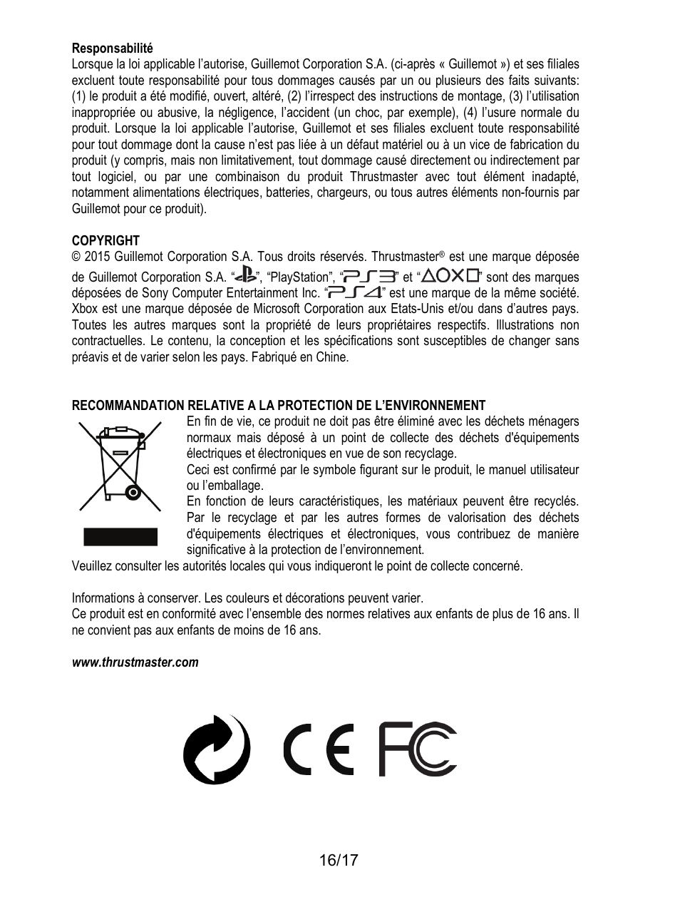 Responsabilité | Thrustmaster T3PA-PRO Add-On User Manual | Page 34 / 205