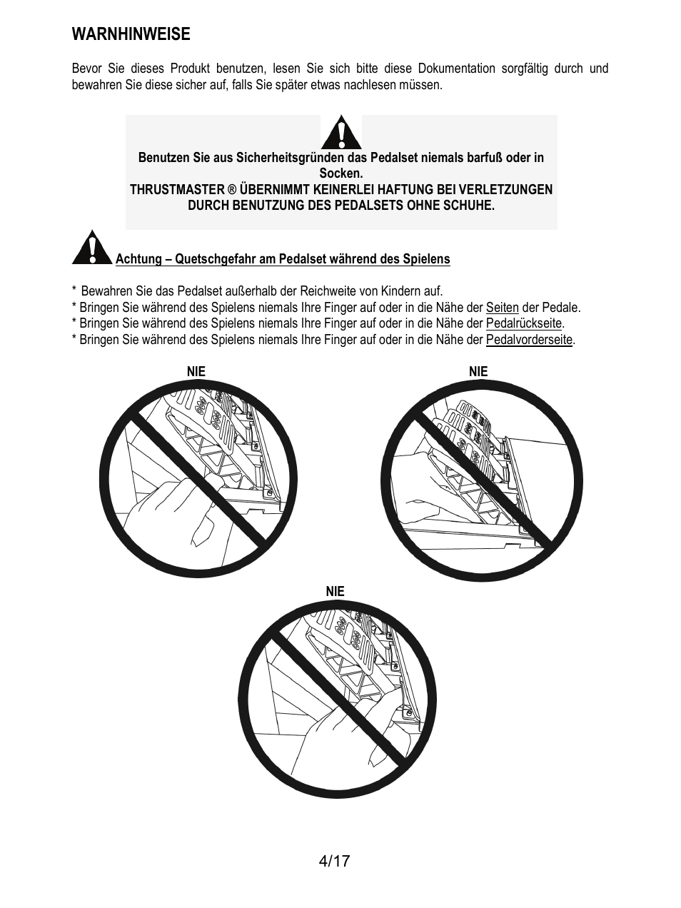Warnhinweise | Thrustmaster T3PA-PRO Add-On User Manual | Page 39 / 205