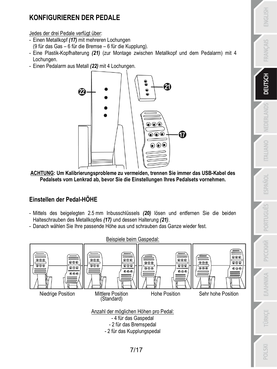 Konfigurieren der pedale | Thrustmaster T3PA-PRO Add-On User Manual | Page 42 / 205