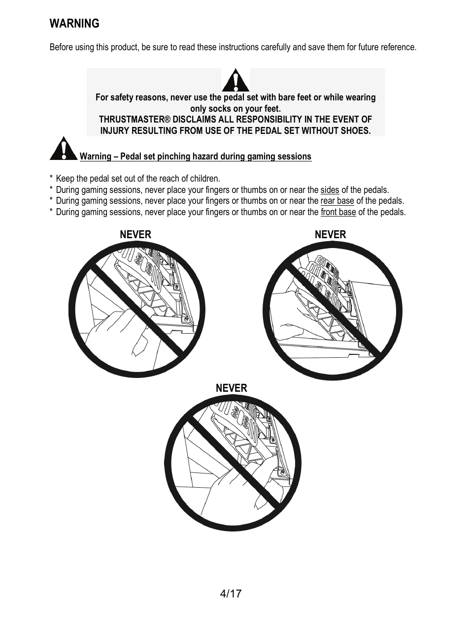 Warning | Thrustmaster T3PA-PRO Add-On User Manual | Page 5 / 205