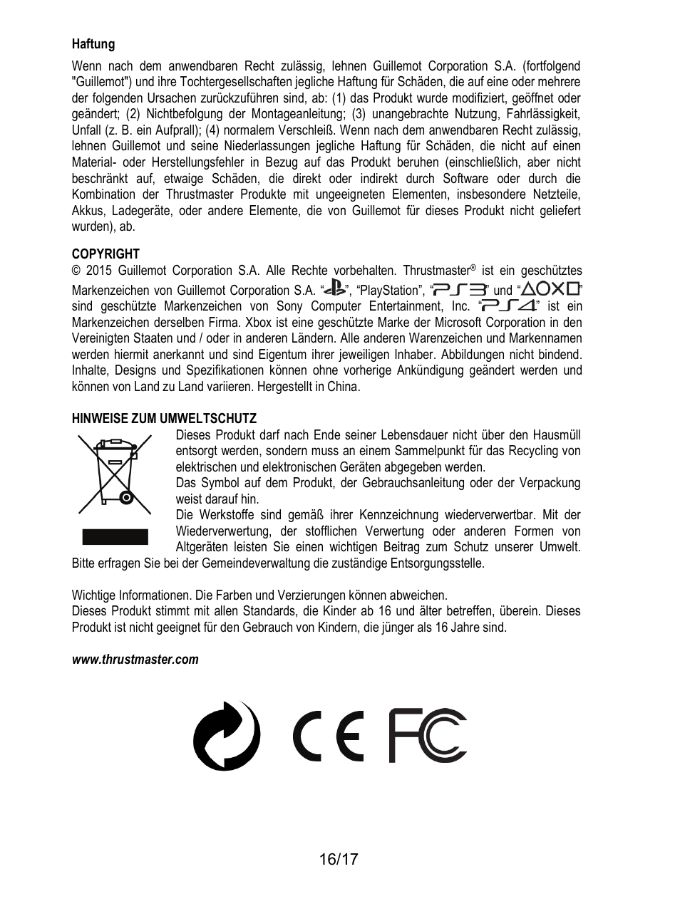 Haftung | Thrustmaster T3PA-PRO Add-On User Manual | Page 51 / 205