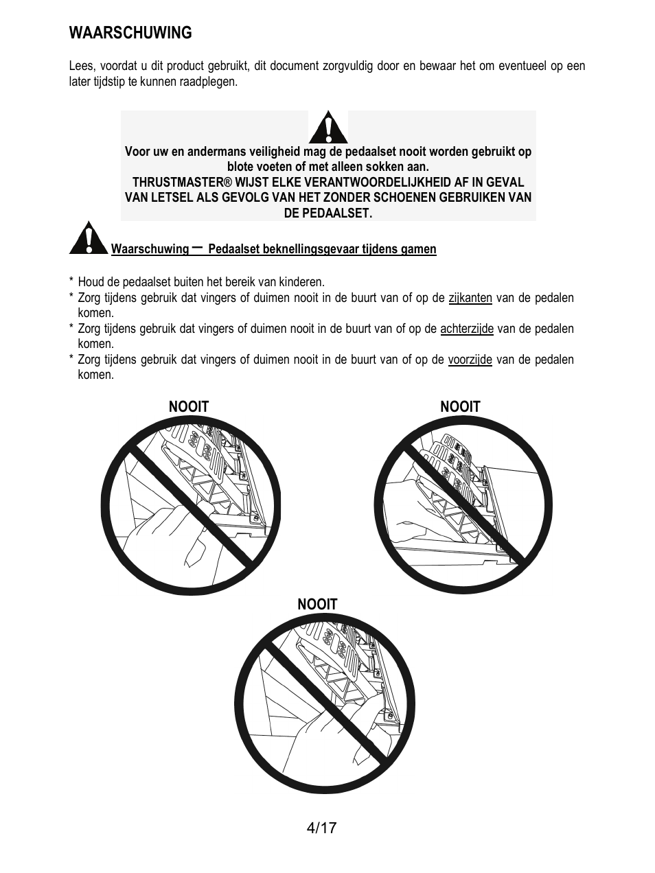 Waarschuwing | Thrustmaster T3PA-PRO Add-On User Manual | Page 56 / 205
