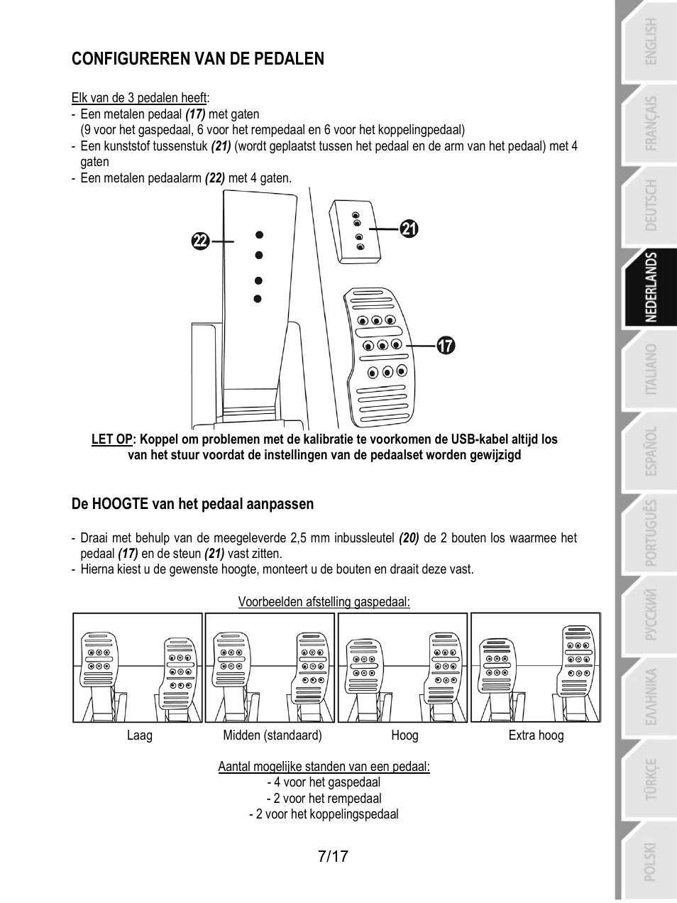 Configureren van de pedalen | Thrustmaster T3PA-PRO Add-On User Manual | Page 59 / 205