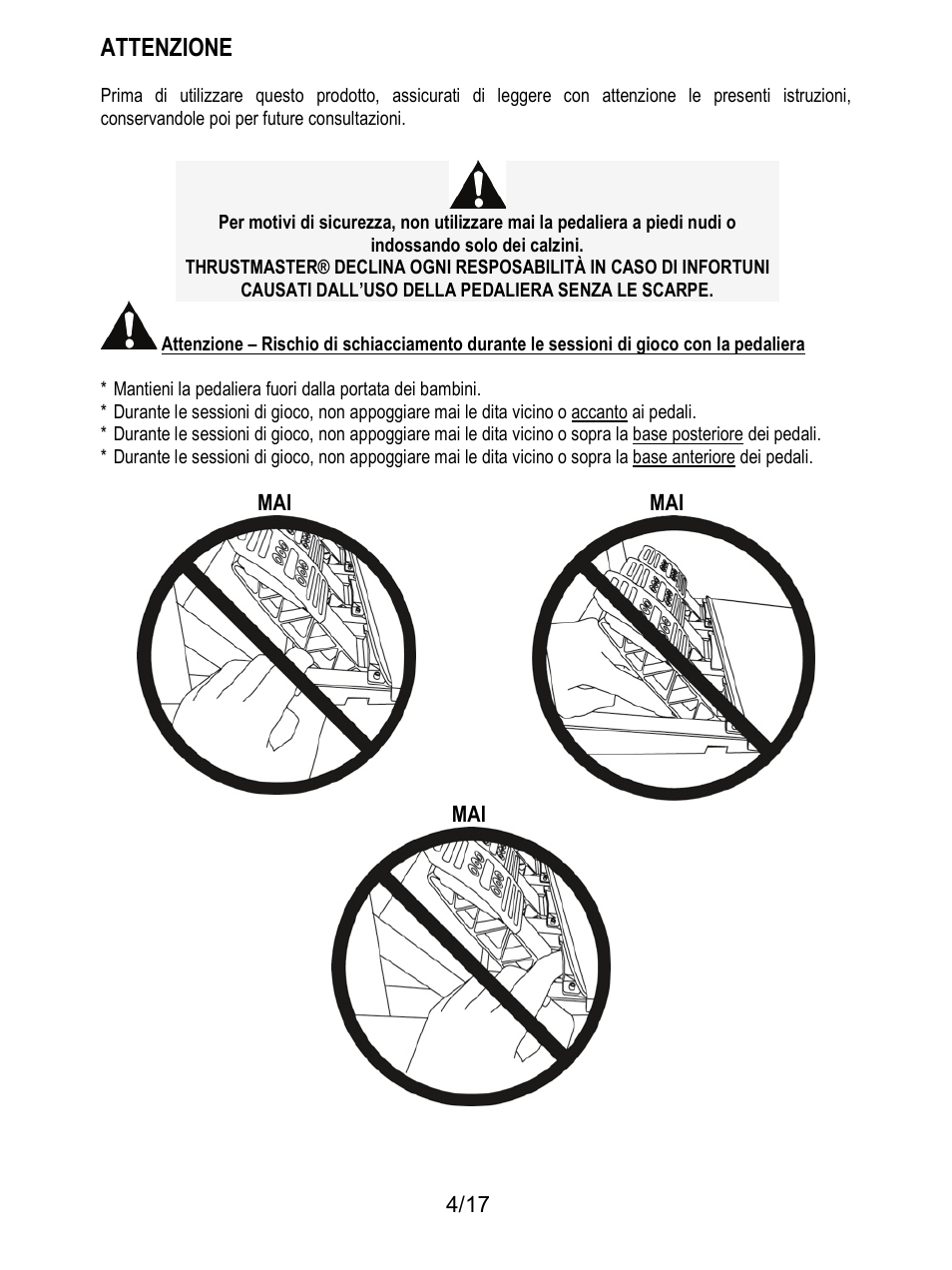 Attenzione | Thrustmaster T3PA-PRO Add-On User Manual | Page 73 / 205