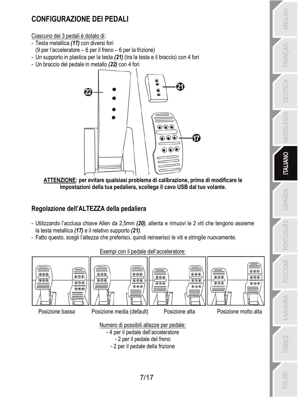 Configurazione dei pedali | Thrustmaster T3PA-PRO Add-On User Manual | Page 76 / 205