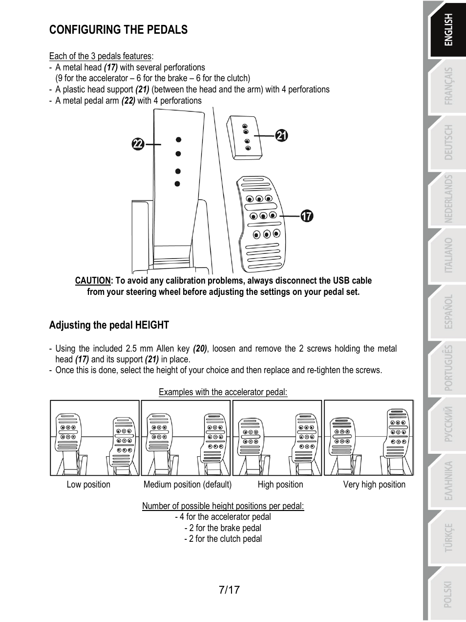 Configuring the pedals | Thrustmaster T3PA-PRO Add-On User Manual | Page 8 / 205