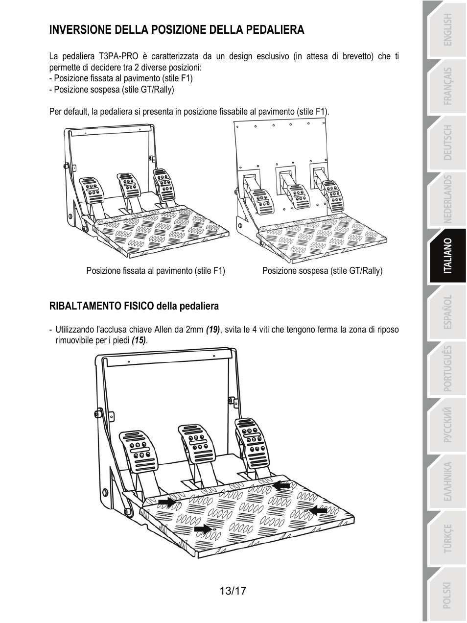 Inversione della posizione della pedaliera | Thrustmaster T3PA-PRO Add-On User Manual | Page 82 / 205
