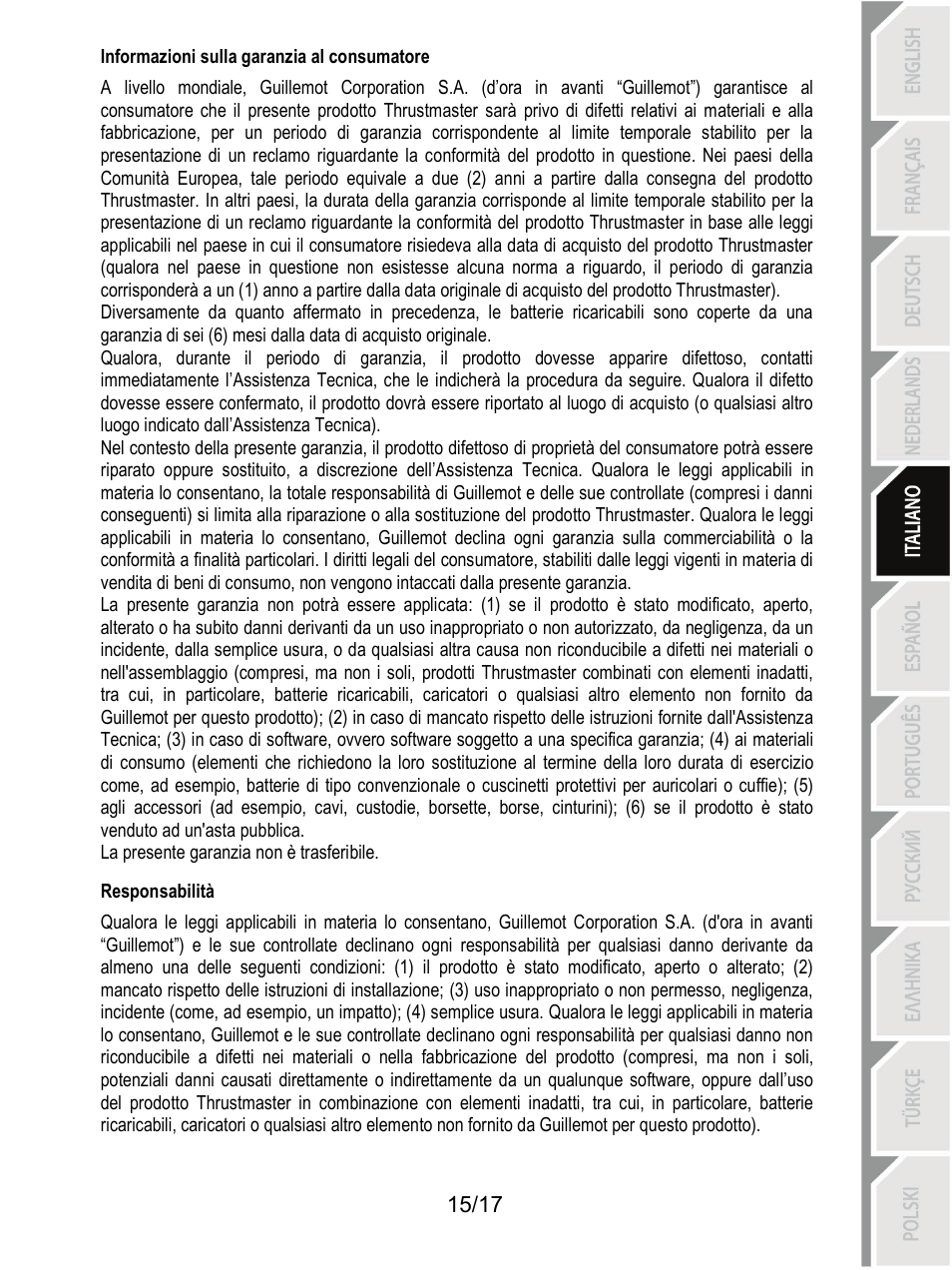 Responsabilità | Thrustmaster T3PA-PRO Add-On User Manual | Page 84 / 205