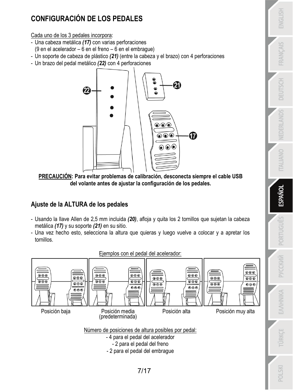 Configuración de los pedales | Thrustmaster T3PA-PRO Add-On User Manual | Page 93 / 205