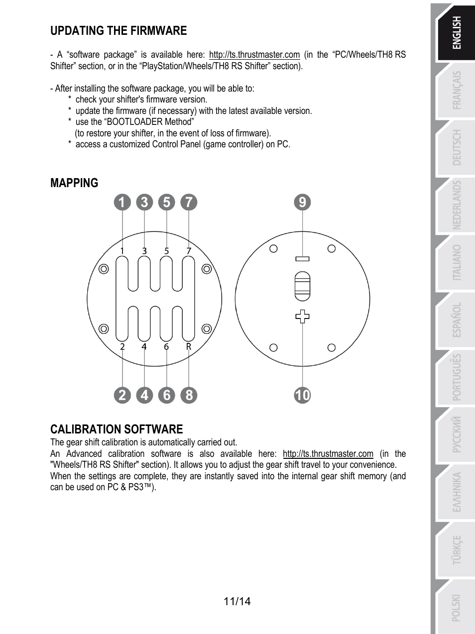 Updating the firmware, Mapping calibration software | Thrustmaster TH8 RS Shifter User Manual | Page 12 / 170