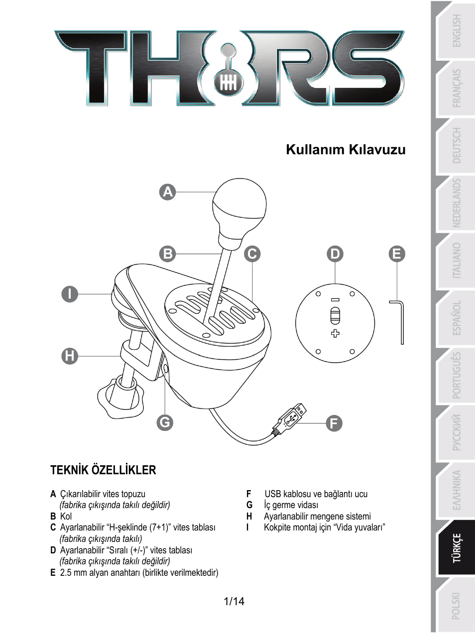 Tur_th8_rs_shifter_5076058, Kullanım kılavuzu, Teknik özellikler | Thrustmaster TH8 RS Shifter User Manual | Page 128 / 170