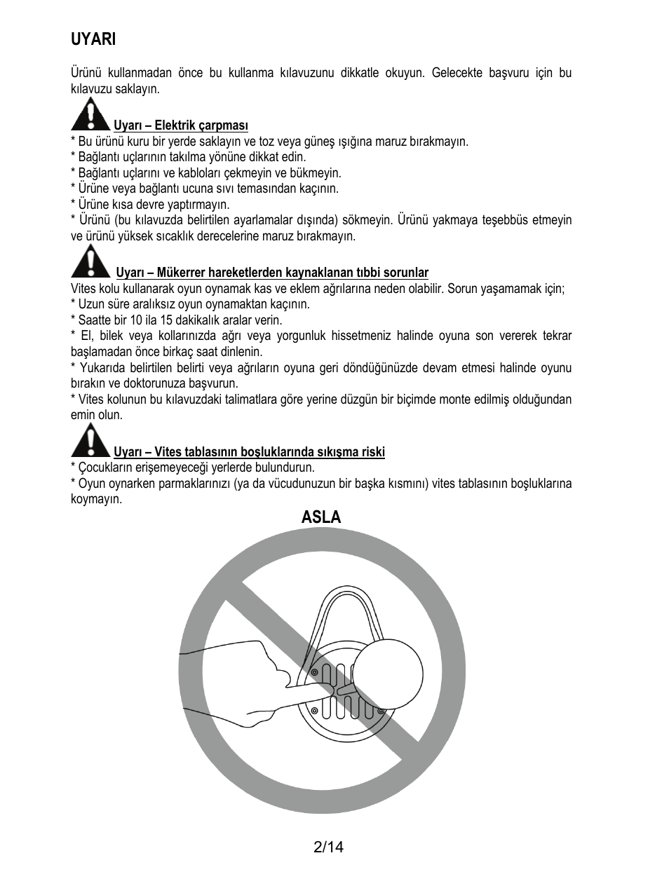 Uyari, Asla | Thrustmaster TH8 RS Shifter User Manual | Page 129 / 170