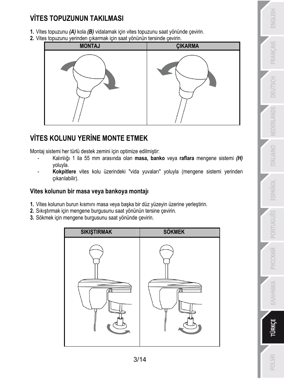 Vites topuzunun takilmasi, Vites kolunu yerine monte etmek | Thrustmaster TH8 RS Shifter User Manual | Page 130 / 170