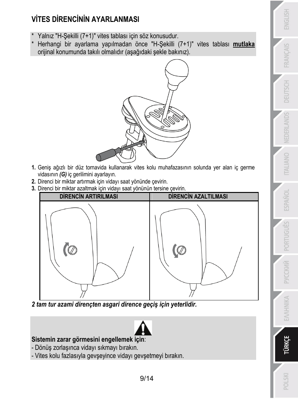 Vites direncinin ayarlanmasi | Thrustmaster TH8 RS Shifter User Manual | Page 136 / 170