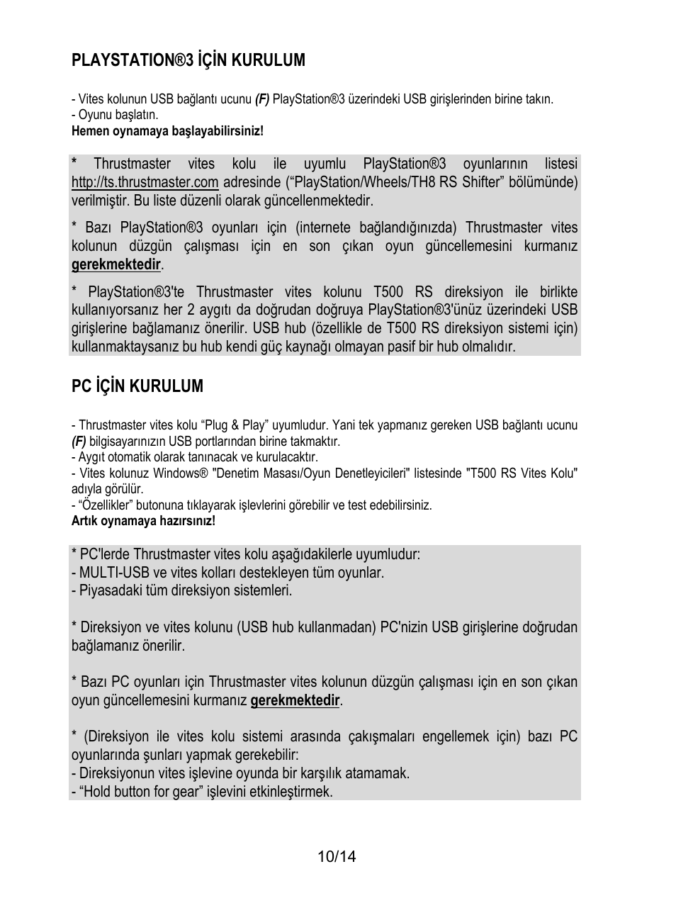 Playstation®3 için kurulum, Pc için kurulum | Thrustmaster TH8 RS Shifter User Manual | Page 137 / 170