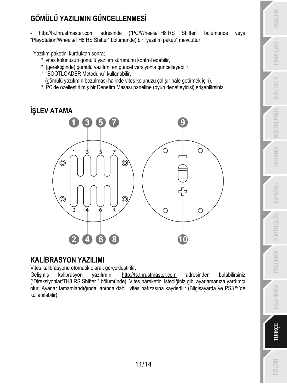 Gömülü yazilimin güncellenmesi, Işlev atama kalibrasyon yazilimi | Thrustmaster TH8 RS Shifter User Manual | Page 138 / 170