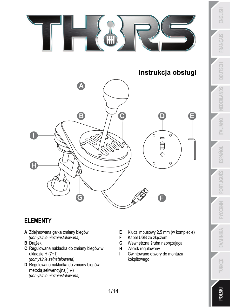 Pol_th8_rs_shifter_5076058, Instrukcja obsługi, Elementy | Thrustmaster TH8 RS Shifter User Manual | Page 142 / 170