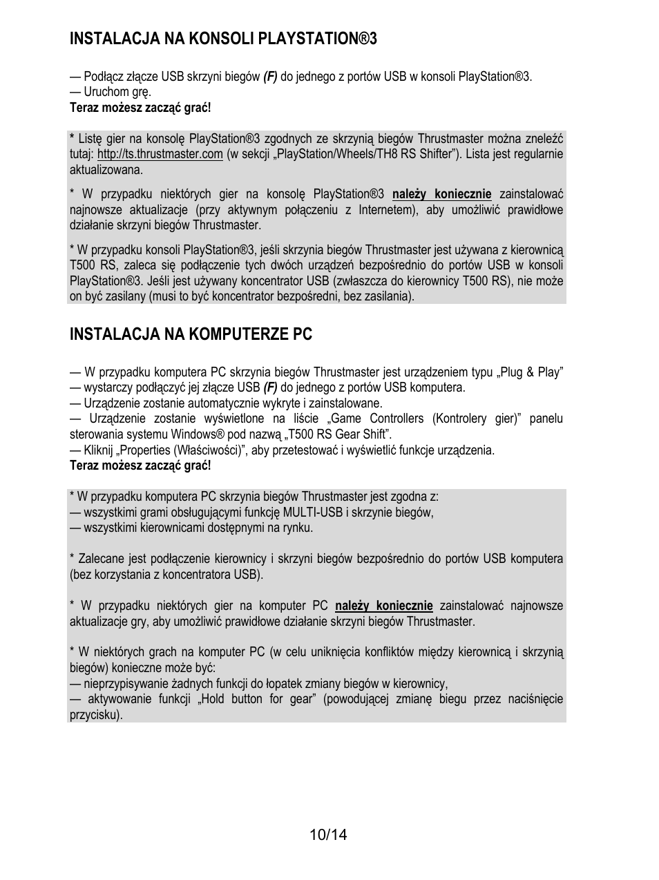 Instalacja na konsoli playstation®3, Instalacja na komputerze pc | Thrustmaster TH8 RS Shifter User Manual | Page 151 / 170