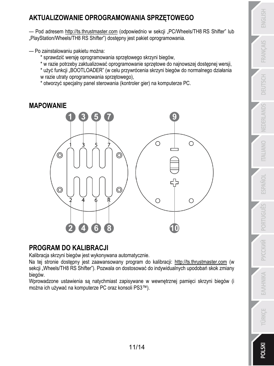 Aktualizowanie oprogramowania sprzętowego, Mapowanie program do kalibracji | Thrustmaster TH8 RS Shifter User Manual | Page 152 / 170