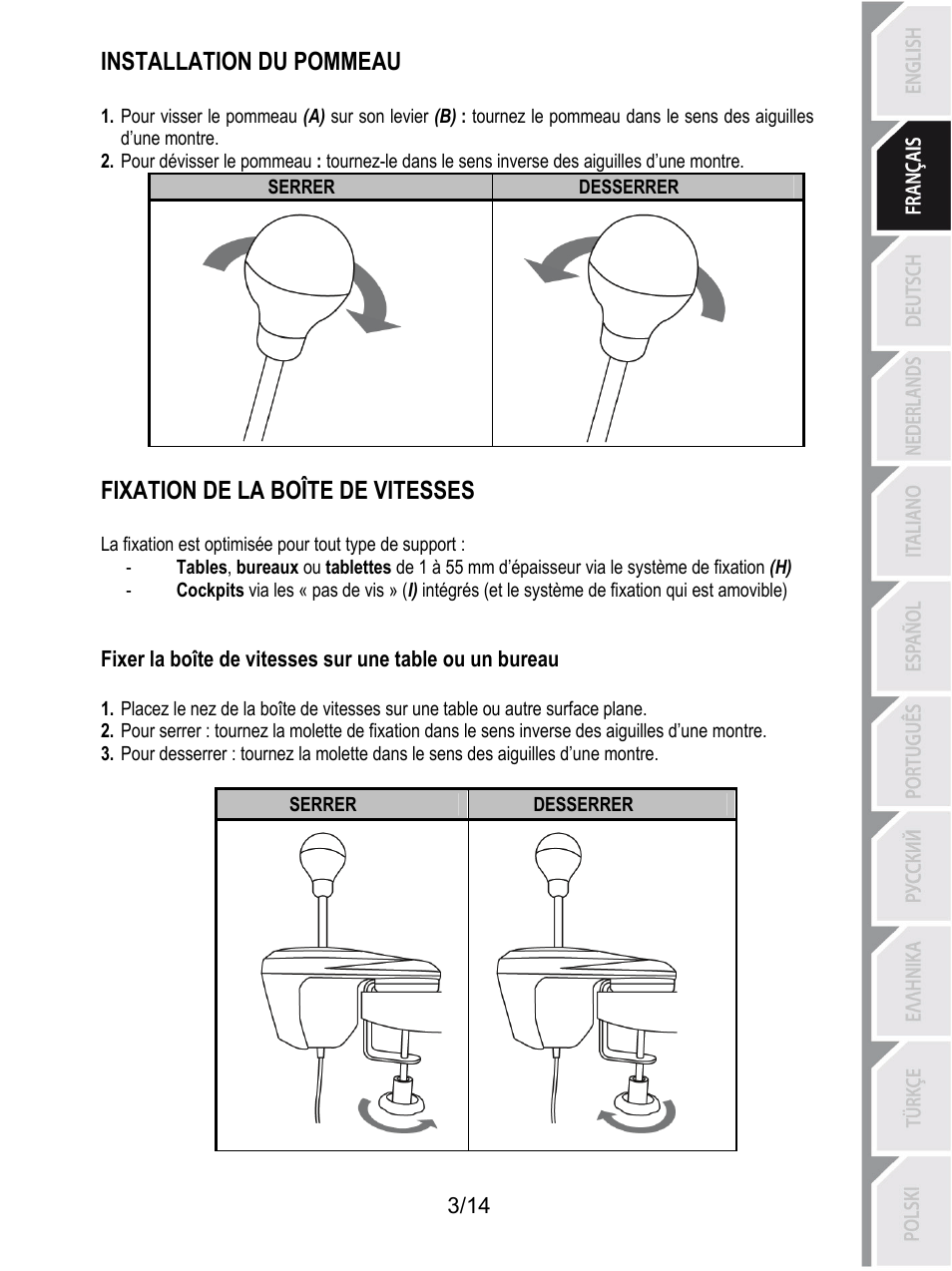 Installation du pommeau, Fixation de la boîte de vitesses | Thrustmaster TH8 RS Shifter User Manual | Page 18 / 170