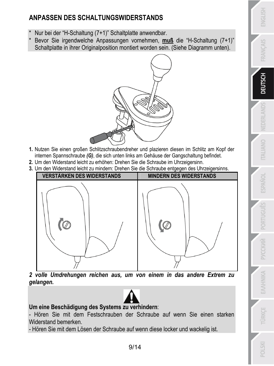 Anpassen des schaltungswiderstands | Thrustmaster TH8 RS Shifter User Manual | Page 38 / 170