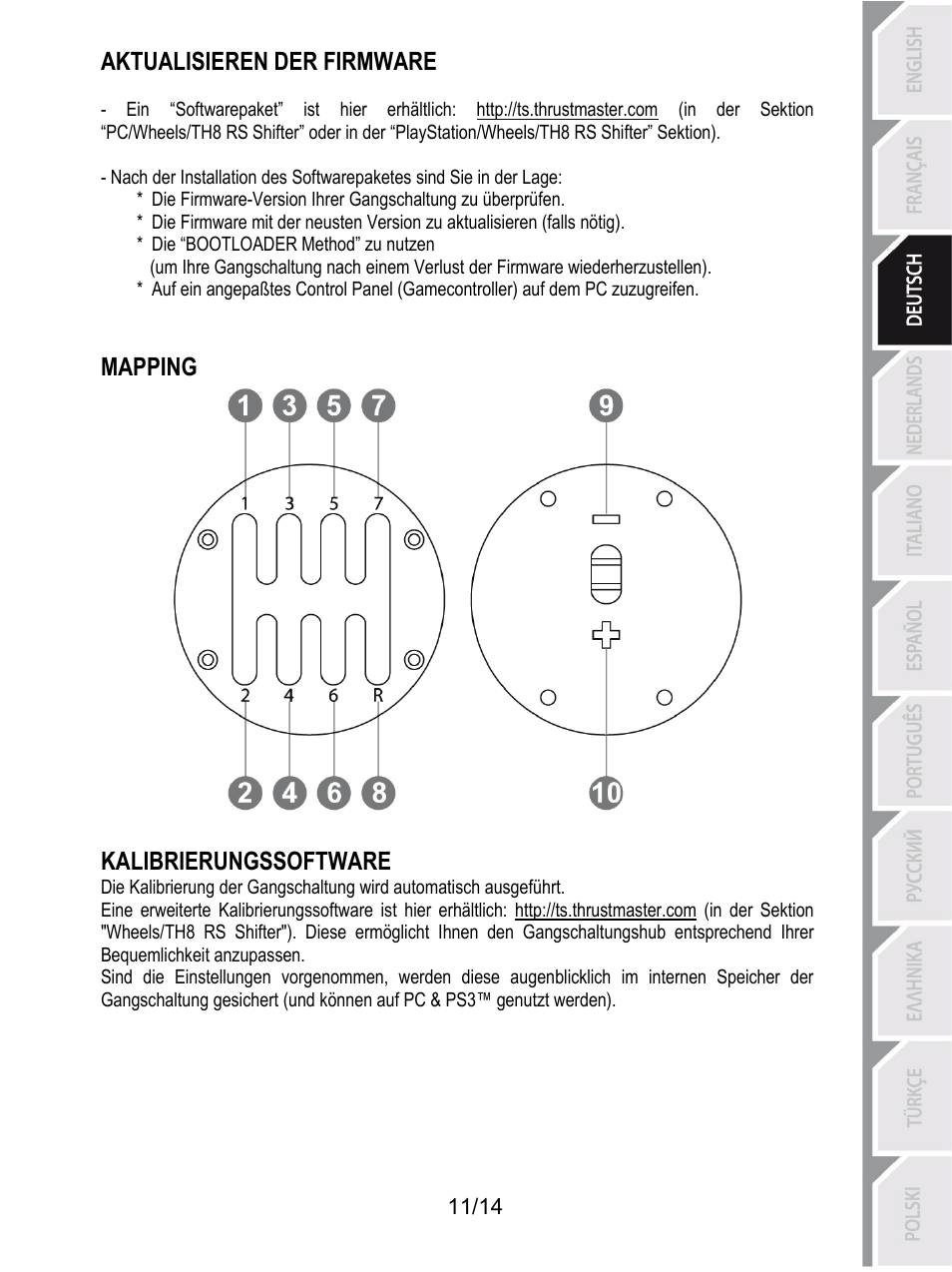 Aktualisieren der firmware, Mapping kalibrierungssoftware | Thrustmaster TH8 RS Shifter User Manual | Page 40 / 170