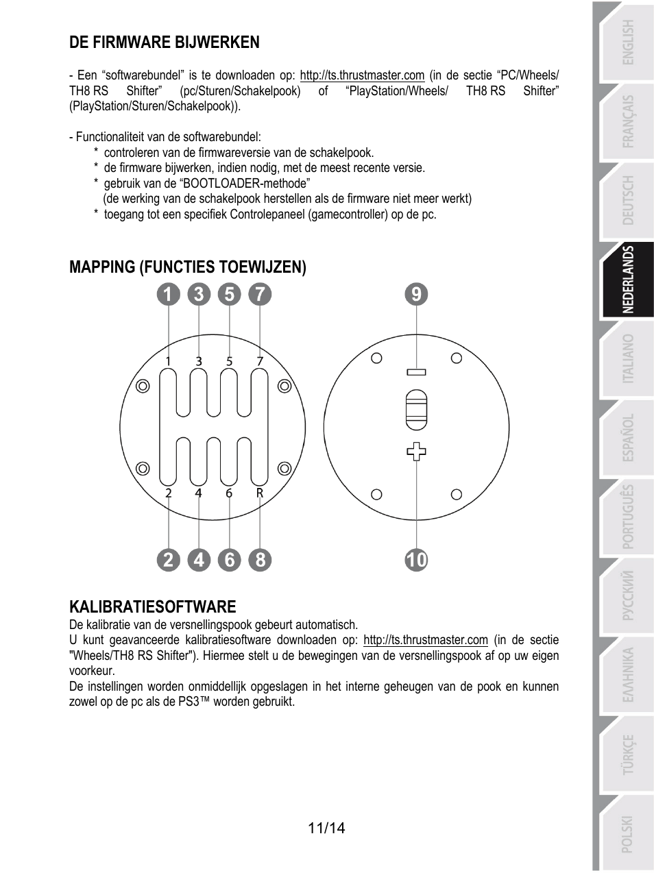 De firmware bijwerken, Mapping (functies toewijzen) kalibratiesoftware | Thrustmaster TH8 RS Shifter User Manual | Page 54 / 170