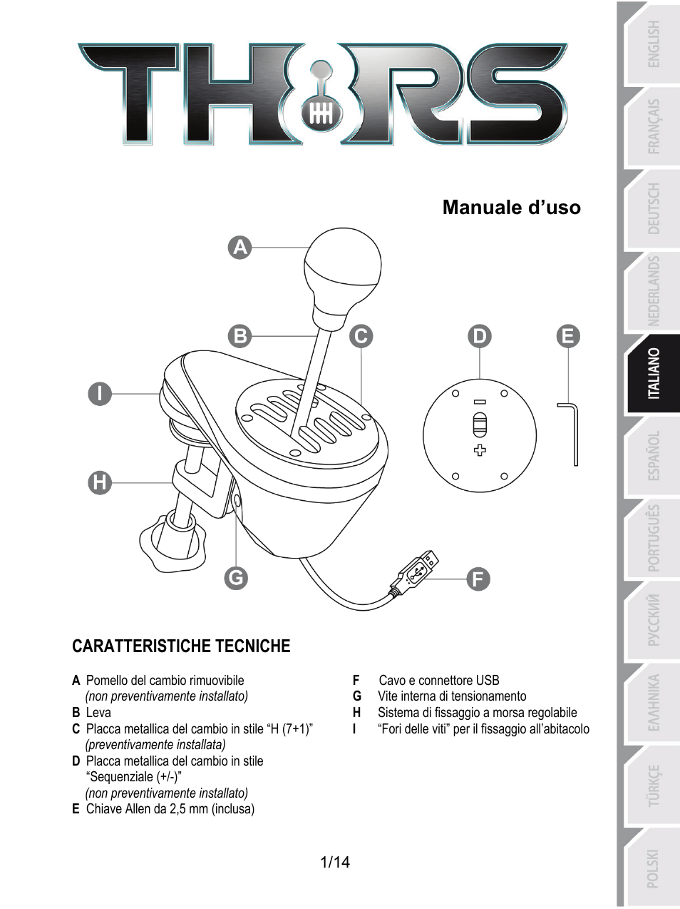 Ita_th8_rs_shifter_5076058, Manuale d’uso, Caratteristiche tecniche | Thrustmaster TH8 RS Shifter User Manual | Page 58 / 170