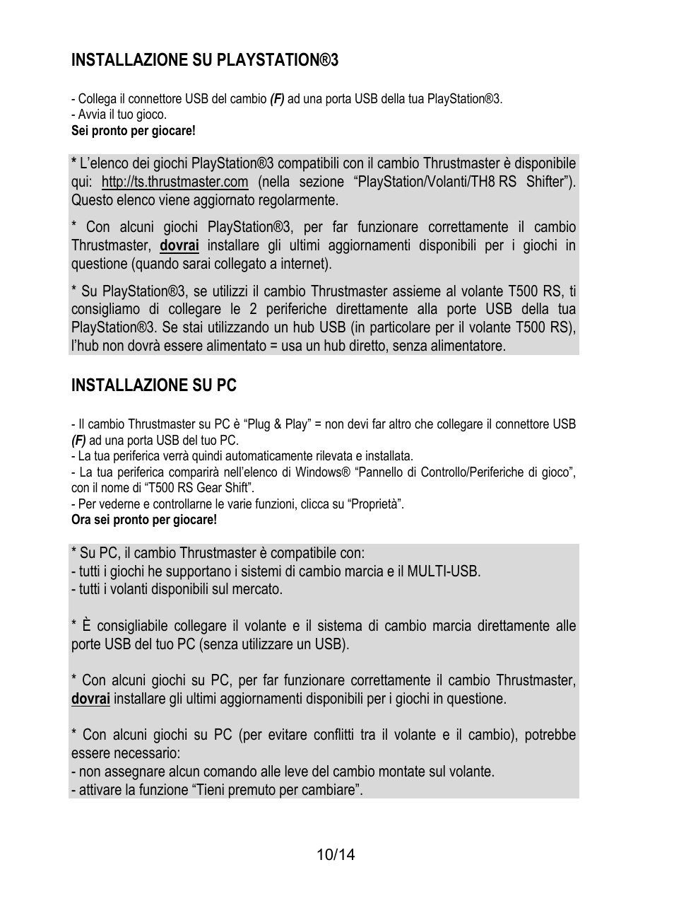 Installazione su playstation®3, Installazione su pc | Thrustmaster TH8 RS Shifter User Manual | Page 67 / 170