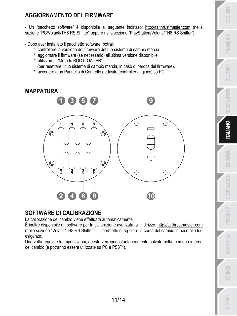 Aggiornamento del firmware, Mappatura software di calibrazione | Thrustmaster TH8 RS Shifter User Manual | Page 68 / 170