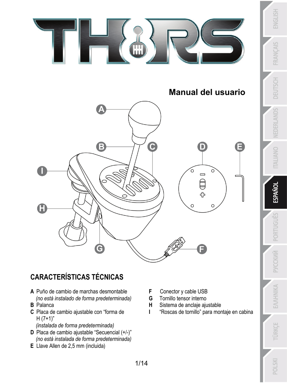 Spa_th8_rs_shifter_5076058, Manual del usuario, Características técnicas | Thrustmaster TH8 RS Shifter User Manual | Page 72 / 170