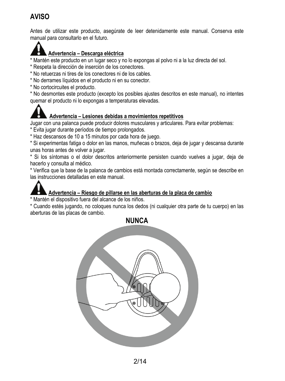 Aviso, Nunca | Thrustmaster TH8 RS Shifter User Manual | Page 73 / 170