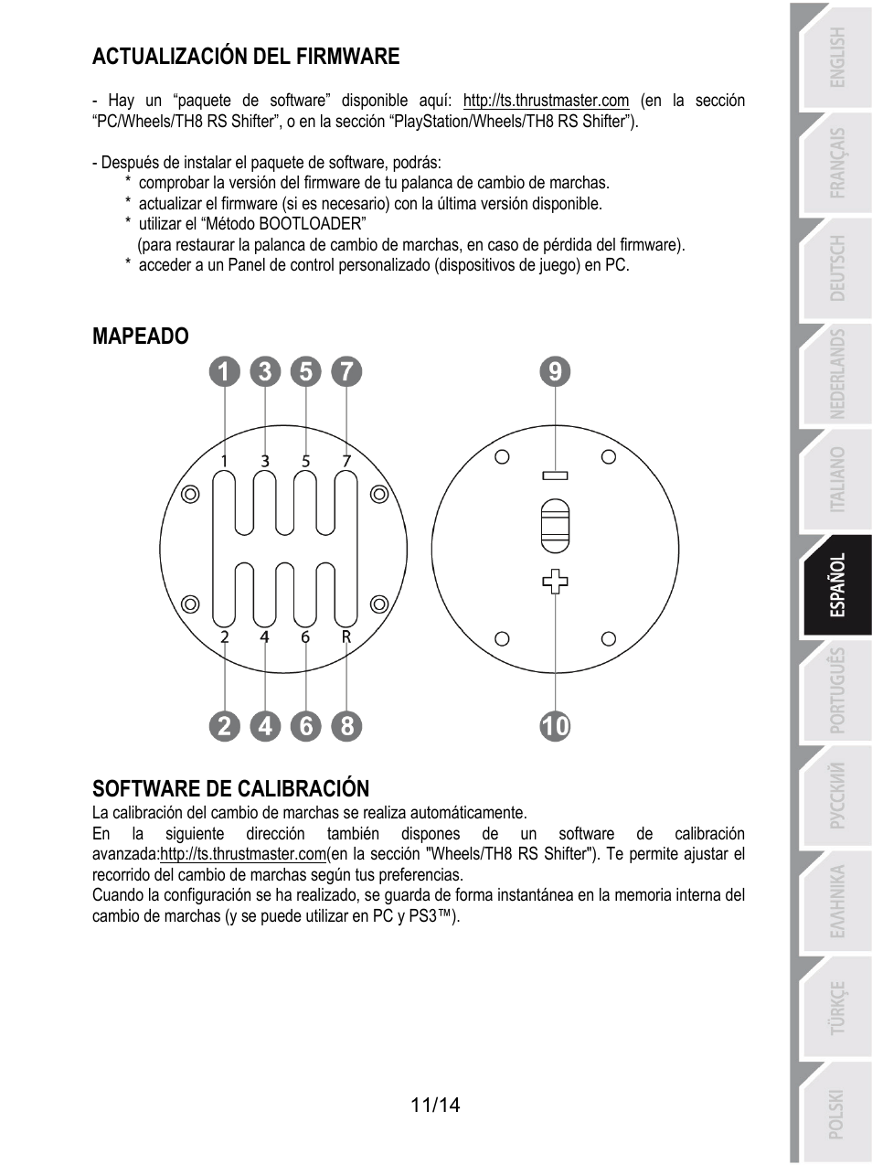 Actualización del firmware, Mapeado software de calibración | Thrustmaster TH8 RS Shifter User Manual | Page 82 / 170