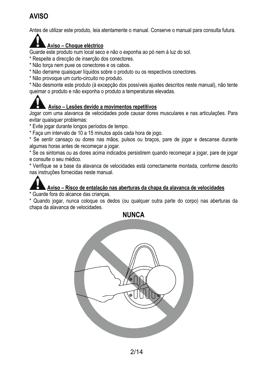 Aviso, Nunca | Thrustmaster TH8 RS Shifter User Manual | Page 87 / 170