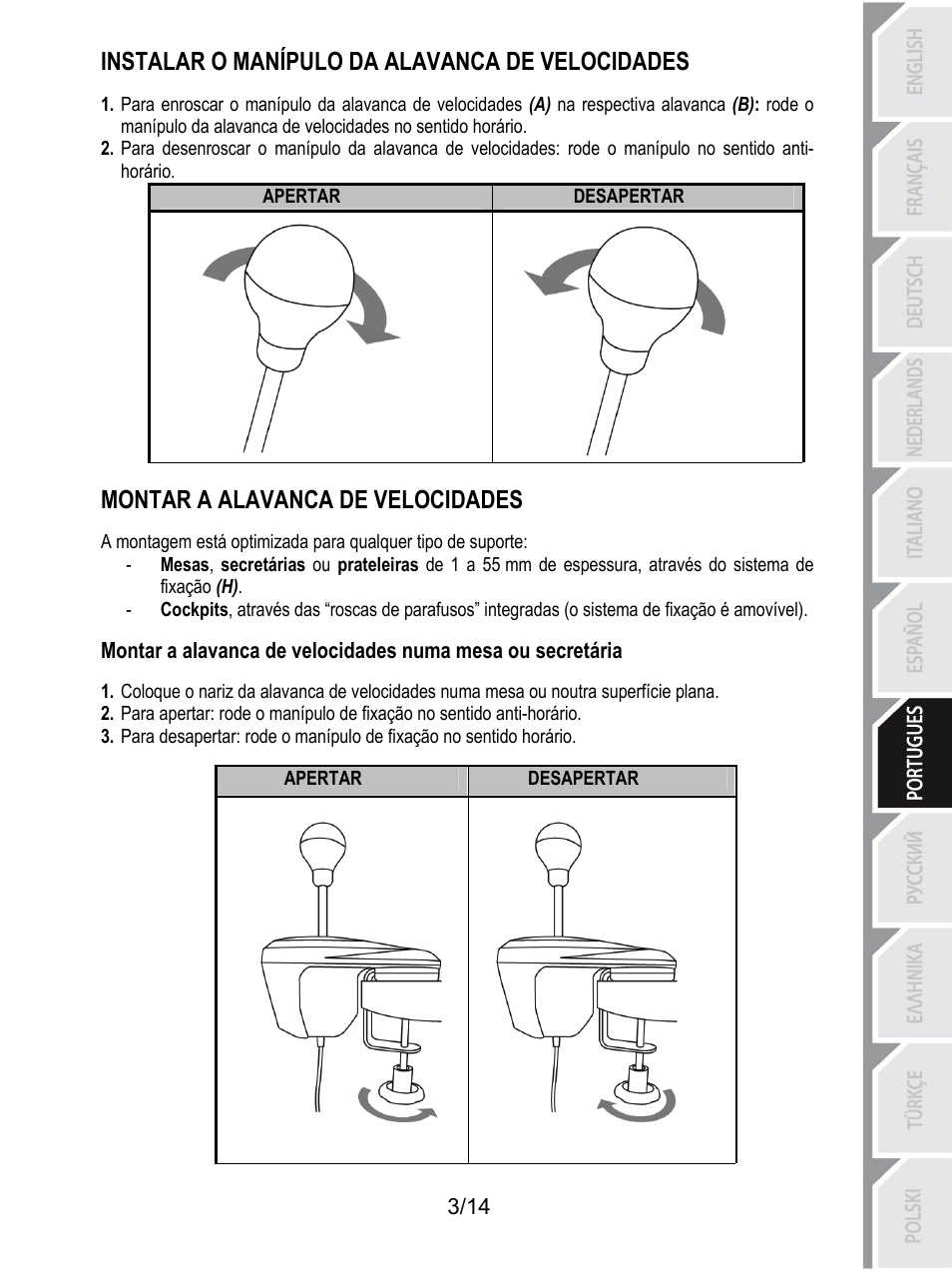 Instalar o manípulo da alavanca de velocidades, Montar a alavanca de velocidades | Thrustmaster TH8 RS Shifter User Manual | Page 88 / 170