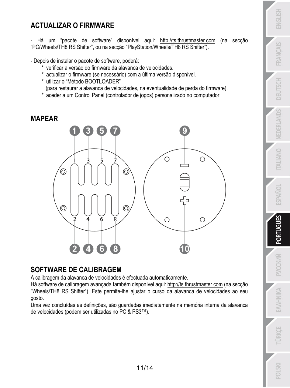 Actualizar o firmware, Mapear software de calibragem | Thrustmaster TH8 RS Shifter User Manual | Page 96 / 170