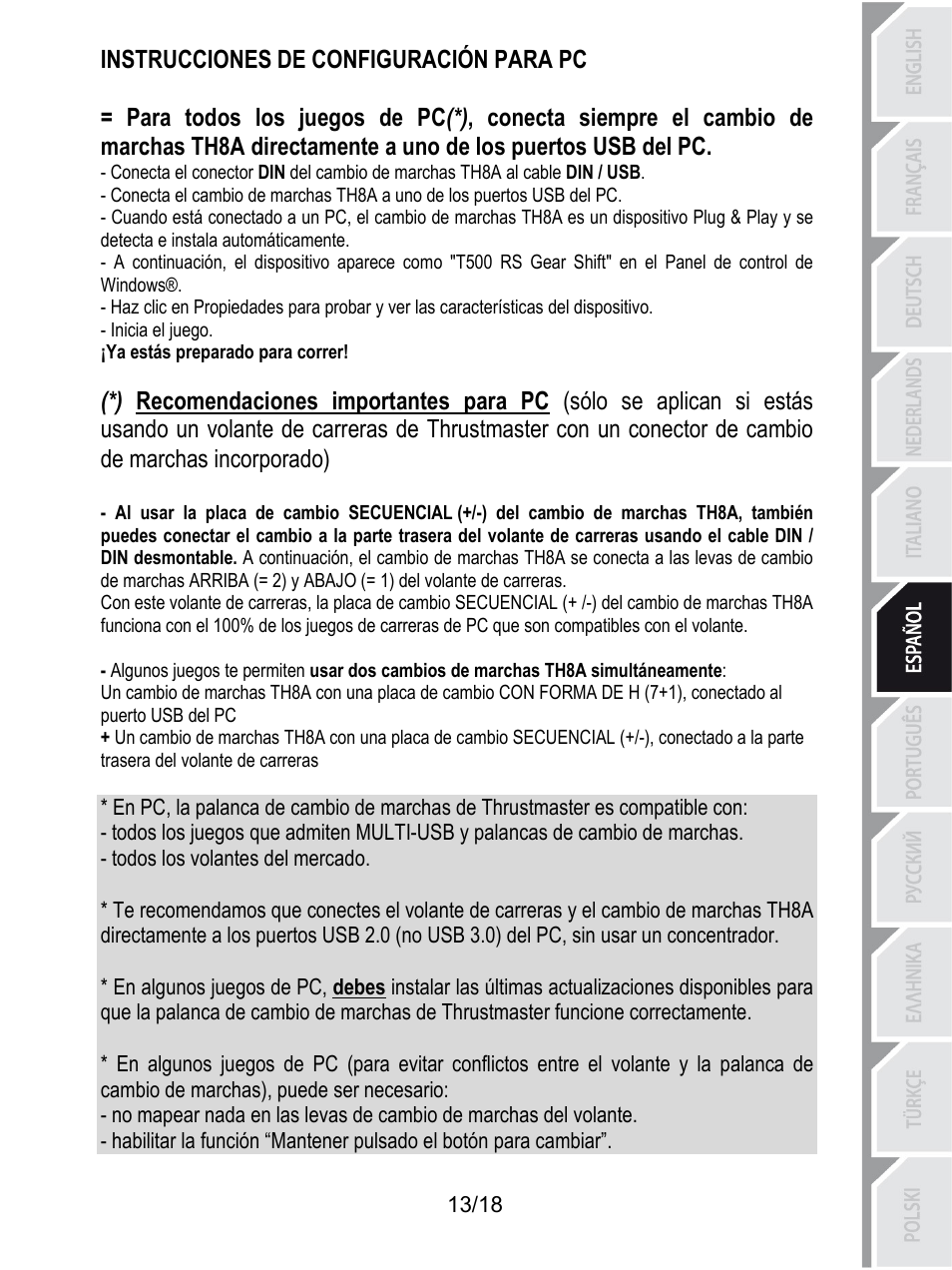 Instrucciones de configuración para pc, Inicia el juego, Ya estás preparado para correr | Todos los volantes del mercado | Thrustmaster TH8A Shifter User Manual | Page 104 / 217