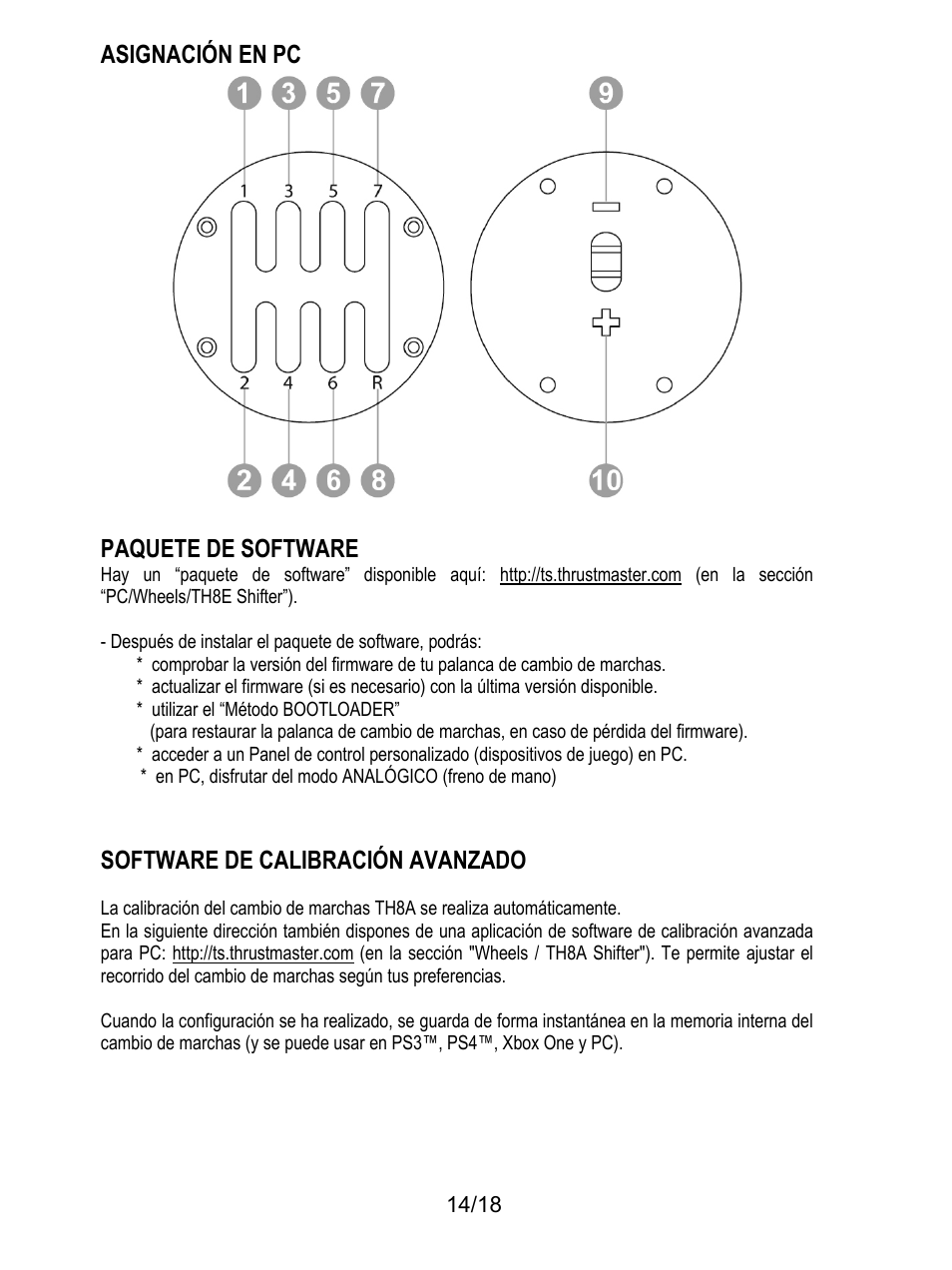 Asignación en pc, Paquete de software, Después de instalar el paquete de software, podrás | Utilizar el “método bootloader, Software de calibración avanzado, Asignación en pc paquete de software | Thrustmaster TH8A Shifter User Manual | Page 105 / 217