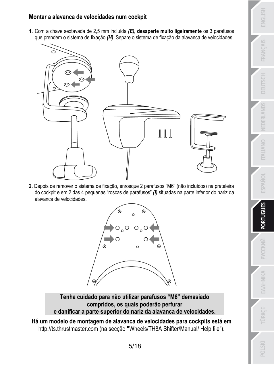 Montar a alavanca de velocidades num cockpit | Thrustmaster TH8A Shifter User Manual | Page 114 / 217
