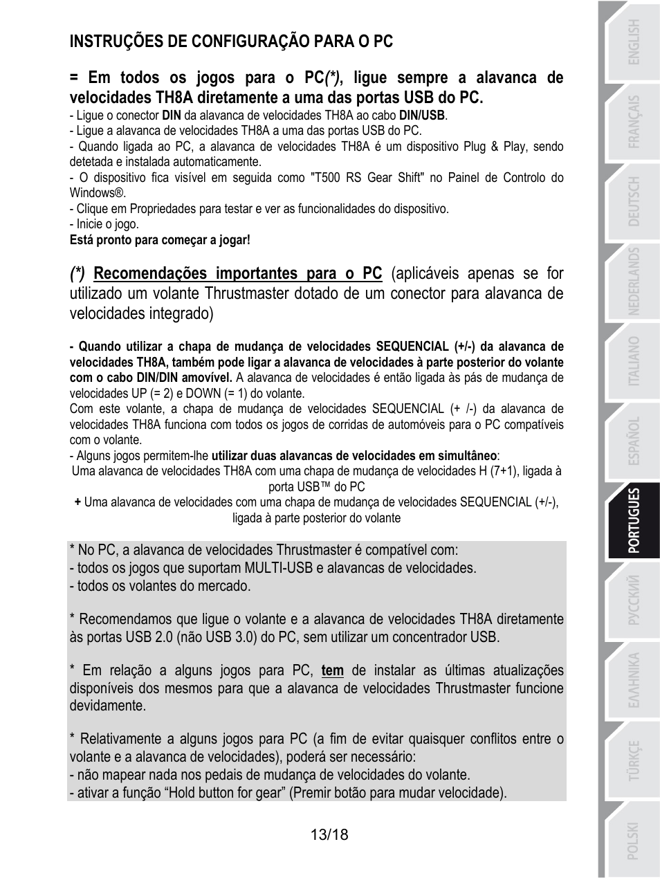 Instruções de configuração para o pc, Inicie o jogo, Está pronto para começar a jogar | Todos os volantes do mercado | Thrustmaster TH8A Shifter User Manual | Page 122 / 217